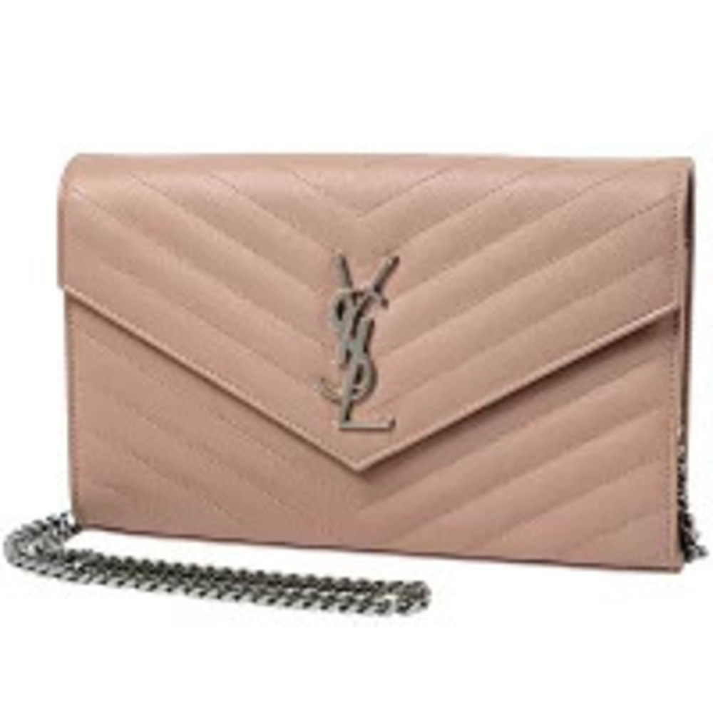 Saint Laurent Paris chain wallet shoulder bag clutch leather pink
